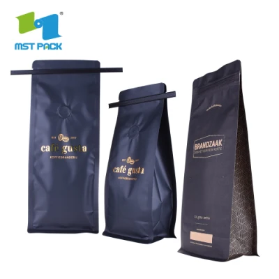Wholesale Luxury Custom Printed Tin Tie Flat Bottom Coffee Bean Bag / Aluminum Foil Side Gusset Quad Seal Packaging Ziplock