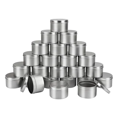 Silver Round Metallic Box Can Wide Tins for Candles Cosmetic Container Aluminium Candle Jar