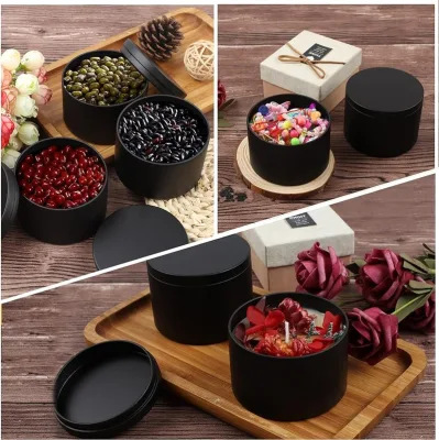 Wholesale 4 Oz 8oz Empty Round Black Container Box Tin Can Jar Metal Candle Tin