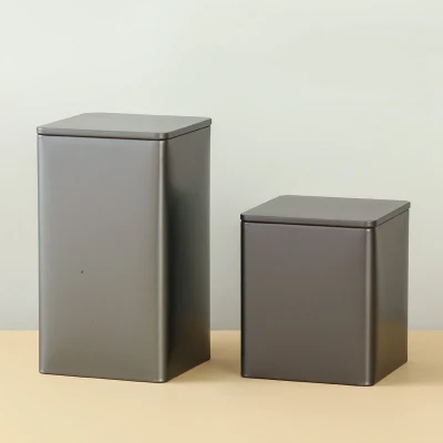 85X85 Airtight Grey Blue Colored Coffee Tea Packaging Metal Container Square Tin Box