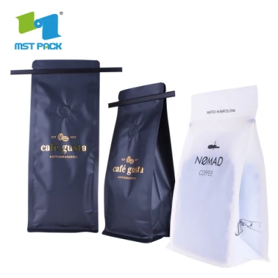 Wholesale Luxury Custom Printed Tin Tie Flat Bottom Coffee Bean Bag / Aluminum Foil Side Gusset Quad Seal Packaging Ziplock