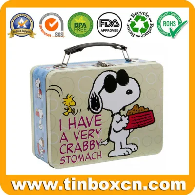 Metal Lunch Tin Case with Two Covers and Clasp Handle