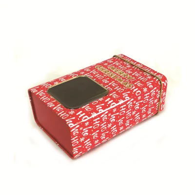 Factory Custom Christmas Tall Rectangular Tea Candy Gift Tin with Clear Window