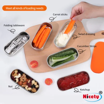 Tableware Dinner Ware Biodegradable Sauce Snack Food Packing Tin/Tiffin Box Silicone Lid Stainless Steel Small Food Container Box