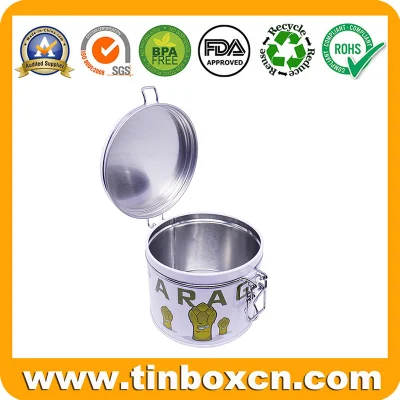 Round Metal Can Asparagus Tea Chocolate Coffee Tin Box with Airtight Lid
