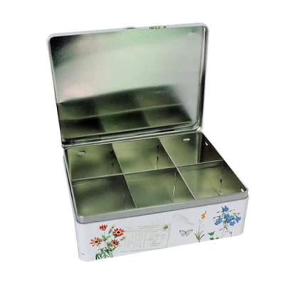 Bulk Sale Tinplate Rectangle Boxes Custom Print Large Hinged Lid Metal Tin Box for Food Packaging