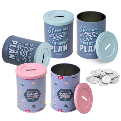 OEM ODM Wholesale Small Can Tinplate Piggy Bank Cylindrical Shape Metal Coin Storage Container Openable Tin Money Box
