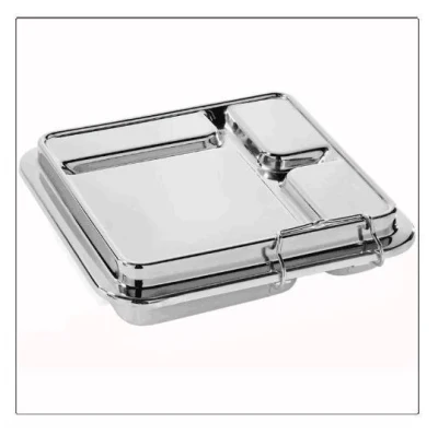 Lid Stainless Steel Lunch Box with 4 Compartments and Hinged Lid Metal Multi-Compartment Lunch Box