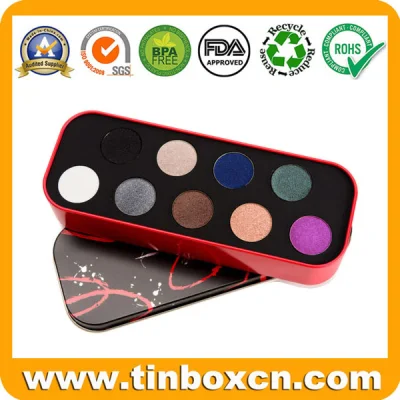 Empty Hinged Metal Cosmetic Tin Container for Makeup Kit