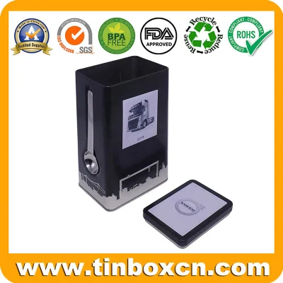 Premium Rectangle Airtight Coffee Tin Box with Useful Spoon for Chocolate Tea Storage
