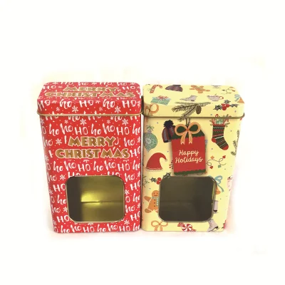 Factory Custom Christmas Tall Rectangular Tea Candy Gift Tin with Clear Window