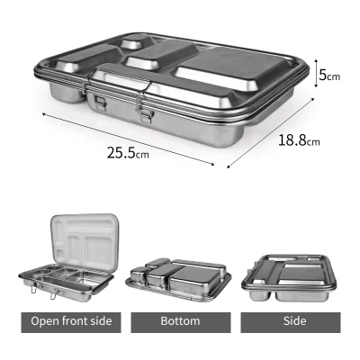 Aohea Kids Tin Lunch Box 5 Sections Bento Box Plant Stainless Steel Bento Lunch Box
