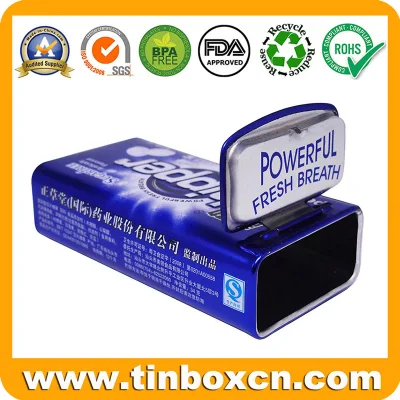 Empty Custom Candy Gift Packaging Rectangular Hinged Gum Mint Tin Box