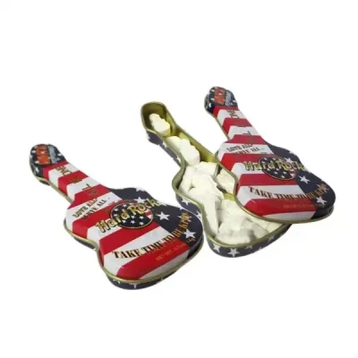 Small Guitar Shape Shrink Wrap Candy Tin Box Hard Candy Mint Box