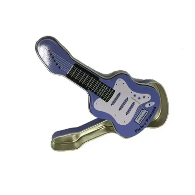 Small Guitar Shape Shrink Wrap Candy Tin Box Hard Candy Mint Box