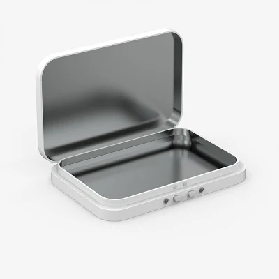 Custom Printed Rectangular Child Resistant Cr Tin Can with Plastic Button Hot Sale Food Grade Child Proof Tin Box with Insert