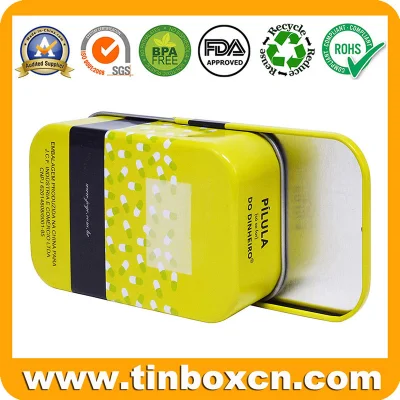 Medicine Candy Sweet Mint Pills Sliding Tin Box with Metal Slider Lid