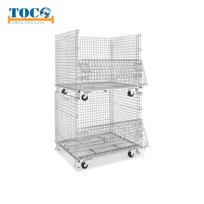 Foldable Collapsible Stackable Warehouse Storage Steel Metal Wire Mesh Roll Cage Container