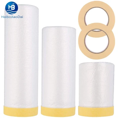 Furniture Dustproof Pre Taped Transparent Plastic Masking Film Car Automotive Auto Refinish Paint Roll Film