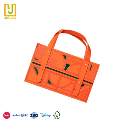 Customize Luxury Portable PU Leather Gift Packaging Carrier Box with Metal Handle