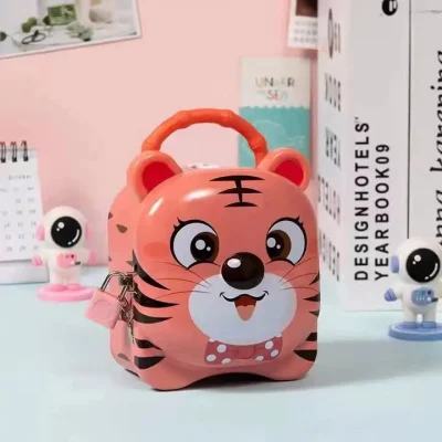 Hot Children&prime;s Gift Metal Tin Coin Box Cute Cartoon Tiger Full
