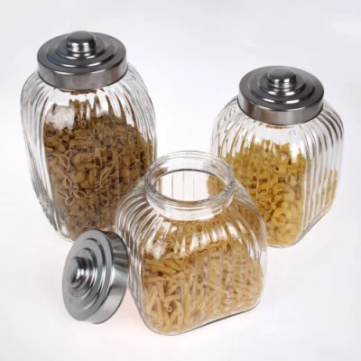 Clear High Cylinder Airtight Candy Food Large Glass Storage Jar Wide Metal Lid