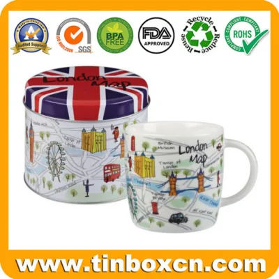  Empty Custom Large Round Metal Christmas Gift Tin Box for Mug