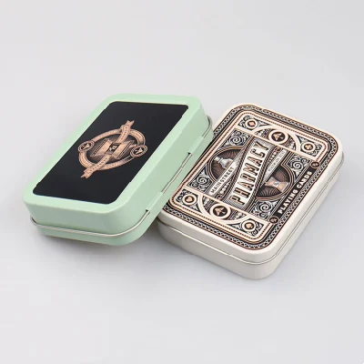 Custom Printed Hinged Poker Game Playing Card Tin Box Mint Candy Gift Credit Card Packaging Container Metal