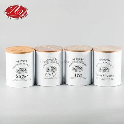 Wood Lid Domestic Kitchen Baking Bakery Cylindrical Metal Tin Can