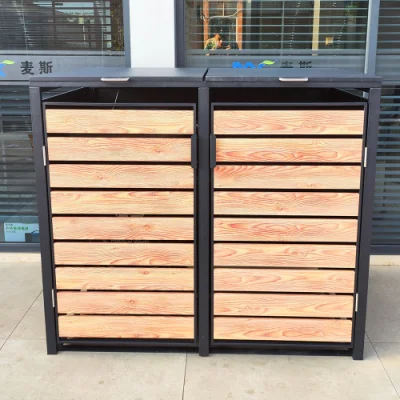 Modern Design Commercial Detachable Wood Grain Metal Trash Can