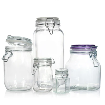 High Quality 500ml 750ml 1000ml Airtight Glass Jar Small Glass Container with Metal Clip