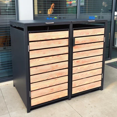 Modern Design Commercial Detachable Wood Grain Metal Trash Can