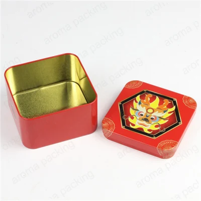 Customized Logo &amp; Size Chinese Style Square Red Tin Box Chinese Tea