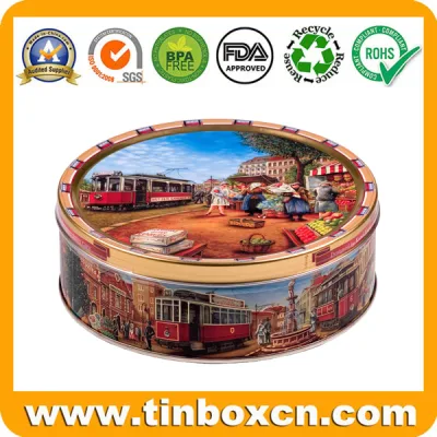 Embossed Round Metal Tin Can Denmark Butter Cookies Tin Box