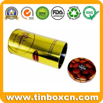 Food Grade Golden Metal Round Chocolate Tin Box with Airtight Double Lid for Tea Cookies Biscuits