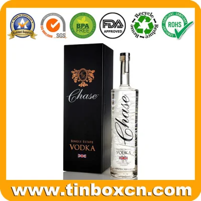 Empty Embossed Rectangular Metal Wine Bottle Storage Box Whisky Tin