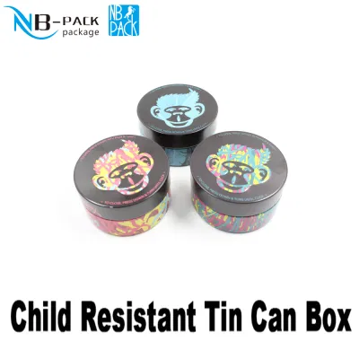 Child Resistant Child Proof Cr Customized Metal Packing Round Child Resistant Tin Cans