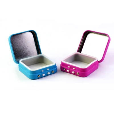 Custom Logo 50*50mm Child Resistant Sustainable Hinged-Lid Micro Pack Edible Tin Can Container Box Pre Roll Tins with Silicone Liner