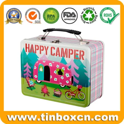 Metal Lunch Tin Case with Two Covers and Clasp Handle