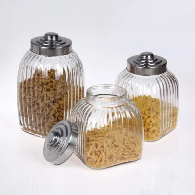 Clear High Cylinder Airtight Candy Food Large Glass Storage Jar Wide Metal Lid