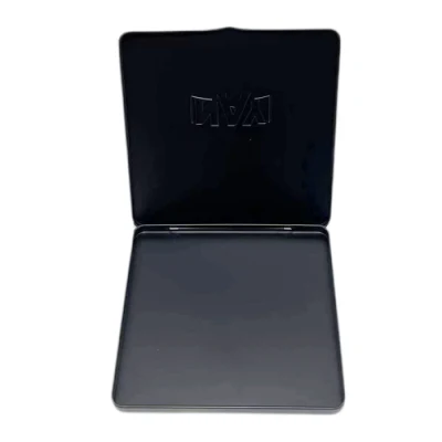 Custom Printed Tinplate Thin Packaging Containers Flat Metal Case Square Chocolate Blocks Tin Box with Hinged