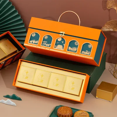 Bright and Colorful Moon Cake Box Metal Portable Gift Box with Exceptional Texture