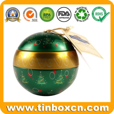 Decorative Ball Shape Christmas Tin Box with String for Chocolate Candy