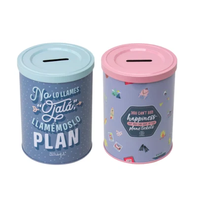 OEM ODM Wholesale Small Can Tinplate Piggy Bank Cylindrical Shape Metal Coin Storage Container Openable Tin Money Box