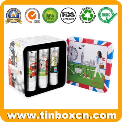 Empty Rectangle Cosmetic Box Metal Tin Container for Lip Balm Packaging