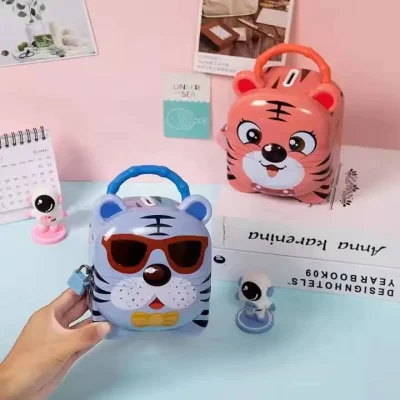 Hot Children&prime;s Gift Metal Tin Coin Box Cute Cartoon Tiger Full