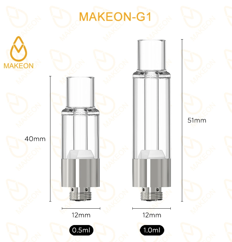 510 Atomizer Makeon G1 Pctg Material Full-Glass 510 Carts Cartridges 1.0ml OEM Brand Custom Packaging Box Lead Free Metals Free