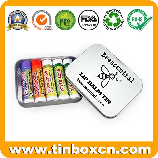 Empty Rectangle Cosmetic Box Metal Tin Container for Lip Balm Packaging