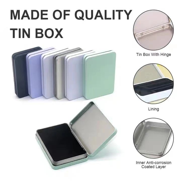 Custom Tin Square Rectangular Cosmetic Candy Embossed Metal Hinged Tin Box