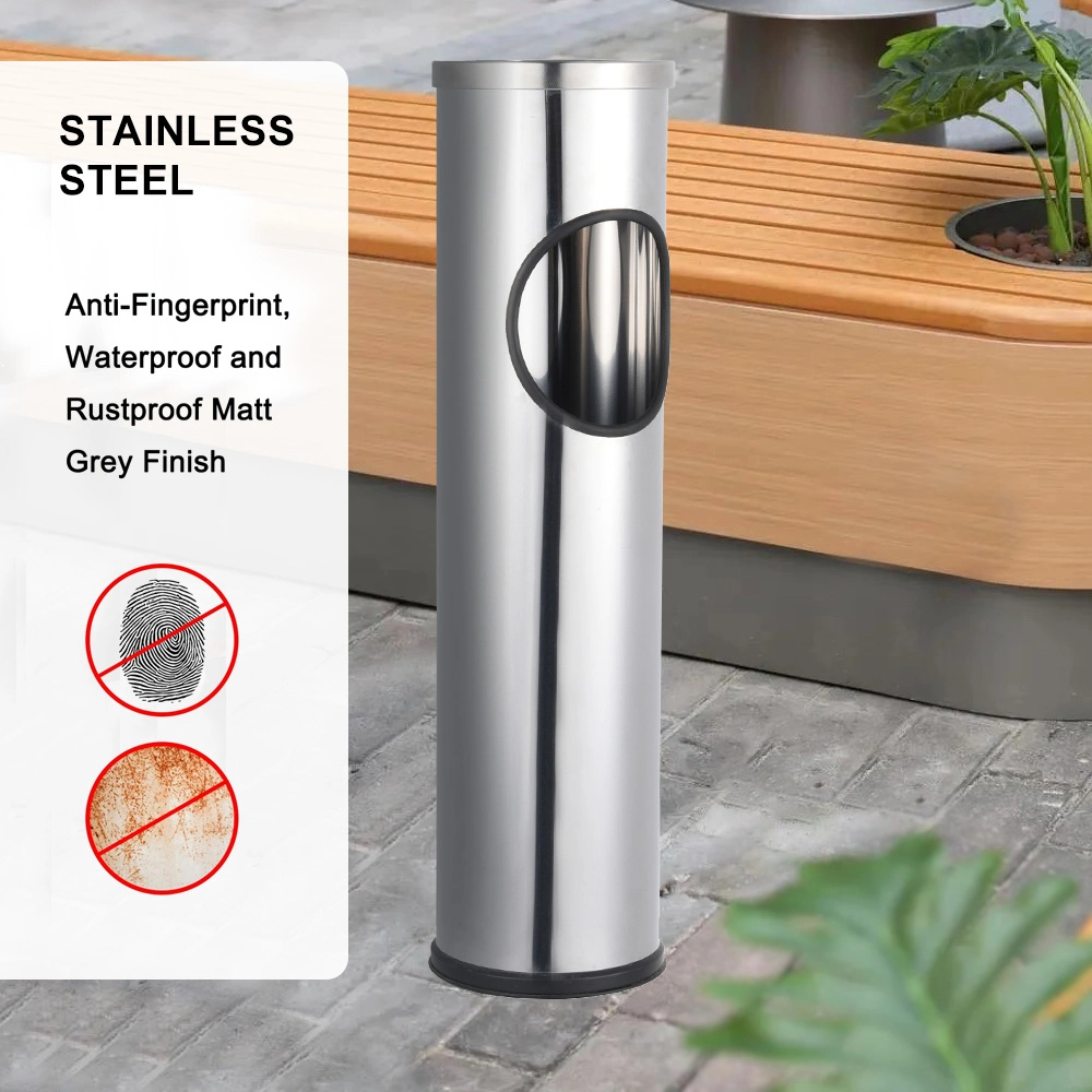 Round Ashtray Trash Bin Outdoor Trash Can with Ashtray Hotel Lobby Black Floor-Standing Stainless Steel Ash Bin